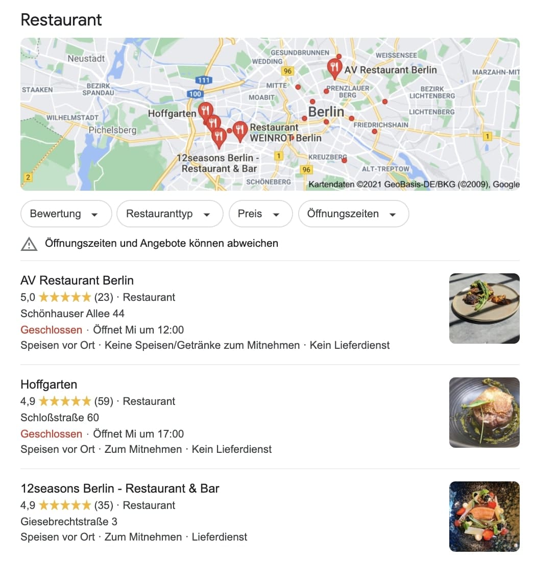 Google My Business Eintrag Local Snack Pack