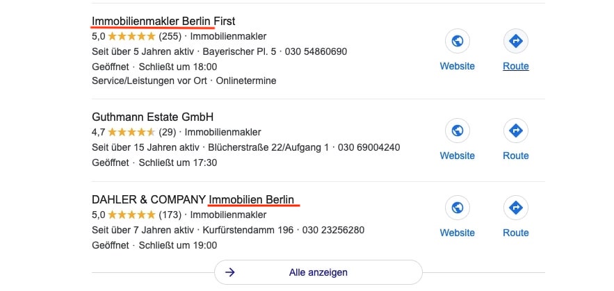 Optimierter Google My Business Unternehmensname